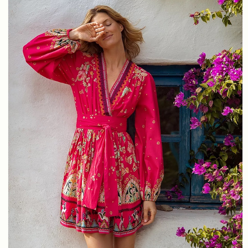 Anthropologie Raquel embroidered beaded pink dress in size xs petite.